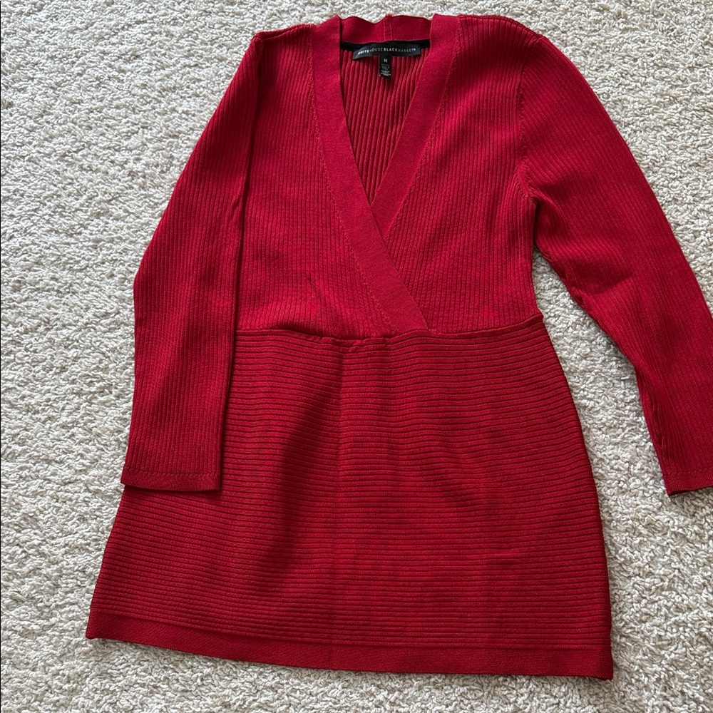 White House Black Market Red Ribbed Wrap-Style Knit Top